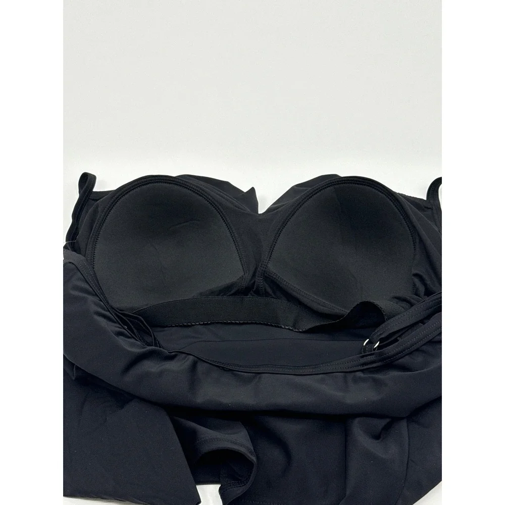 Envya Curves Black Ruffle Tankini Set High Waisted Bikini Plus Size 1X M0003A
